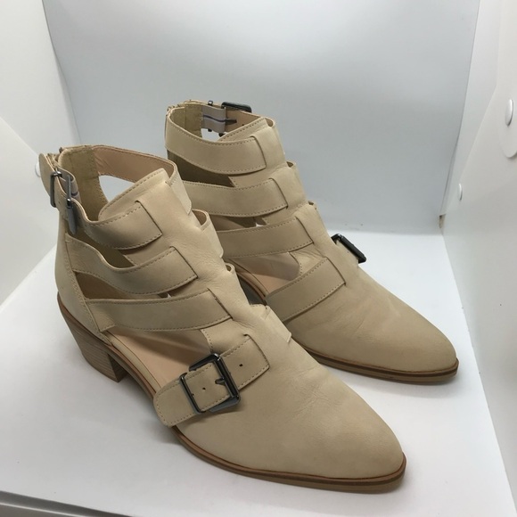 Crevo Leather Strappy Shootie Size 10 Zipper Back Block Heels JESSAMINE Bone - Picture 3 of 10